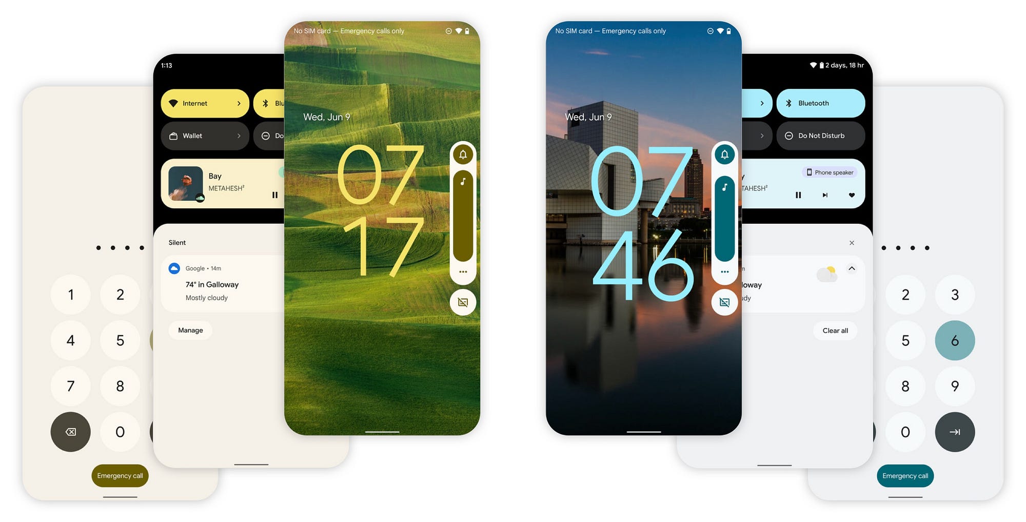 Android Material You screens with different color palettes based on your wallpaper image.